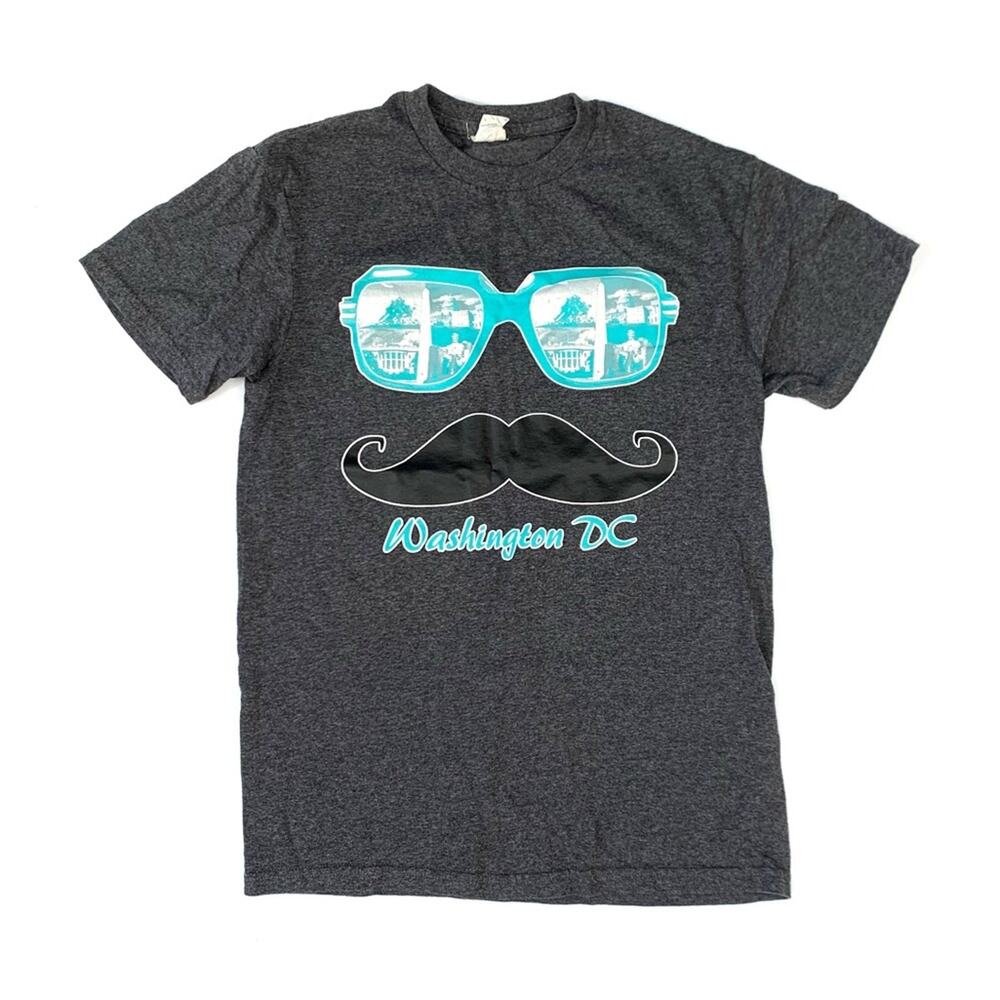 Gray Washington D.C. Mustache Short Sleeve Tee Shirt